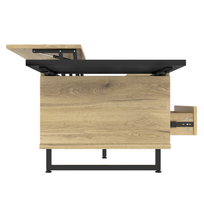 Table basse relevable en bois et métal avec LED