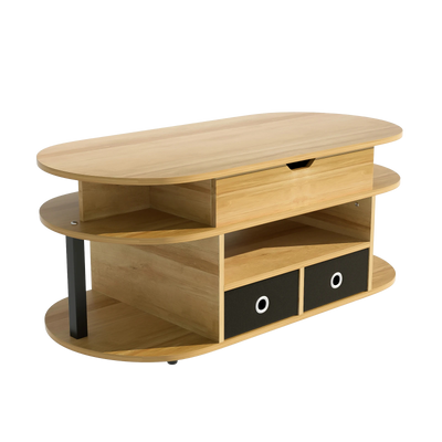 Table basse ovale relevable avec rangements design et bois