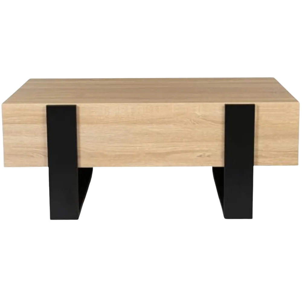 Table basse rectangulaire en bois avec tiroirs au design industriel
