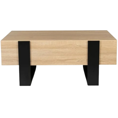 Table basse rectangulaire en bois avec tiroirs au design industriel