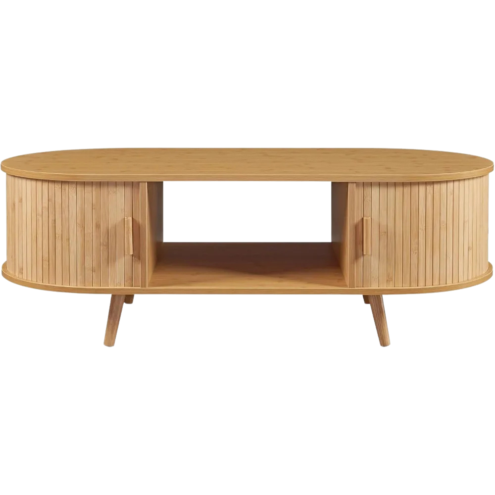 Table basse ovale bois avec rangement au style scandinave