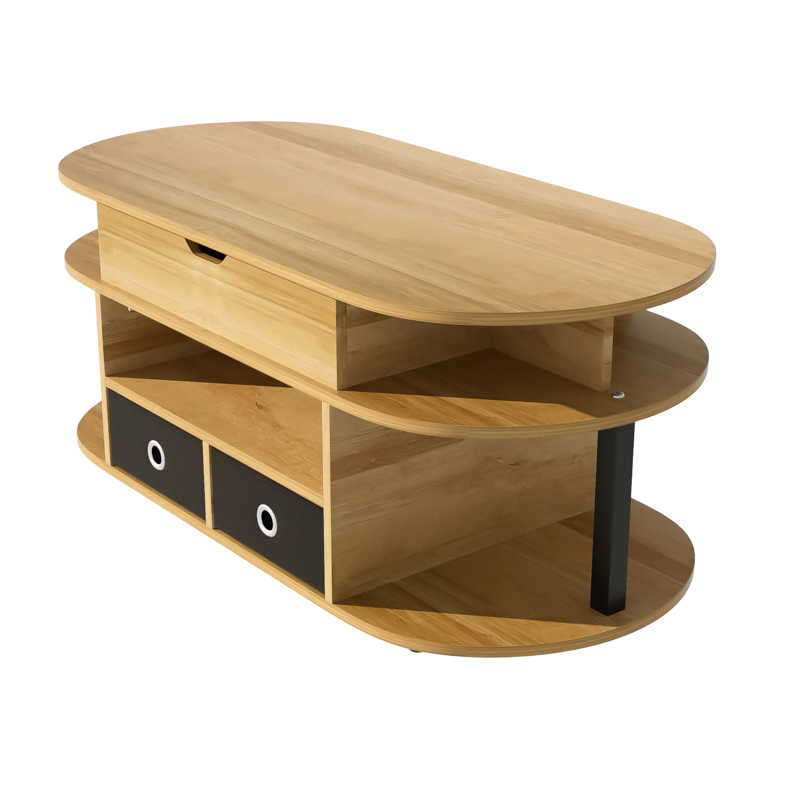 Table basse ovale relevable avec rangements design et bois