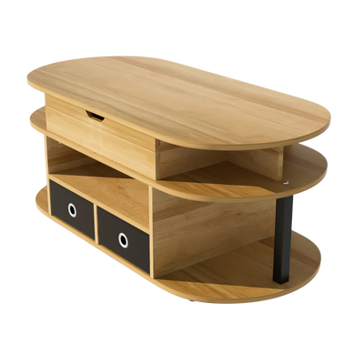 Table basse ovale relevable avec rangements design et bois