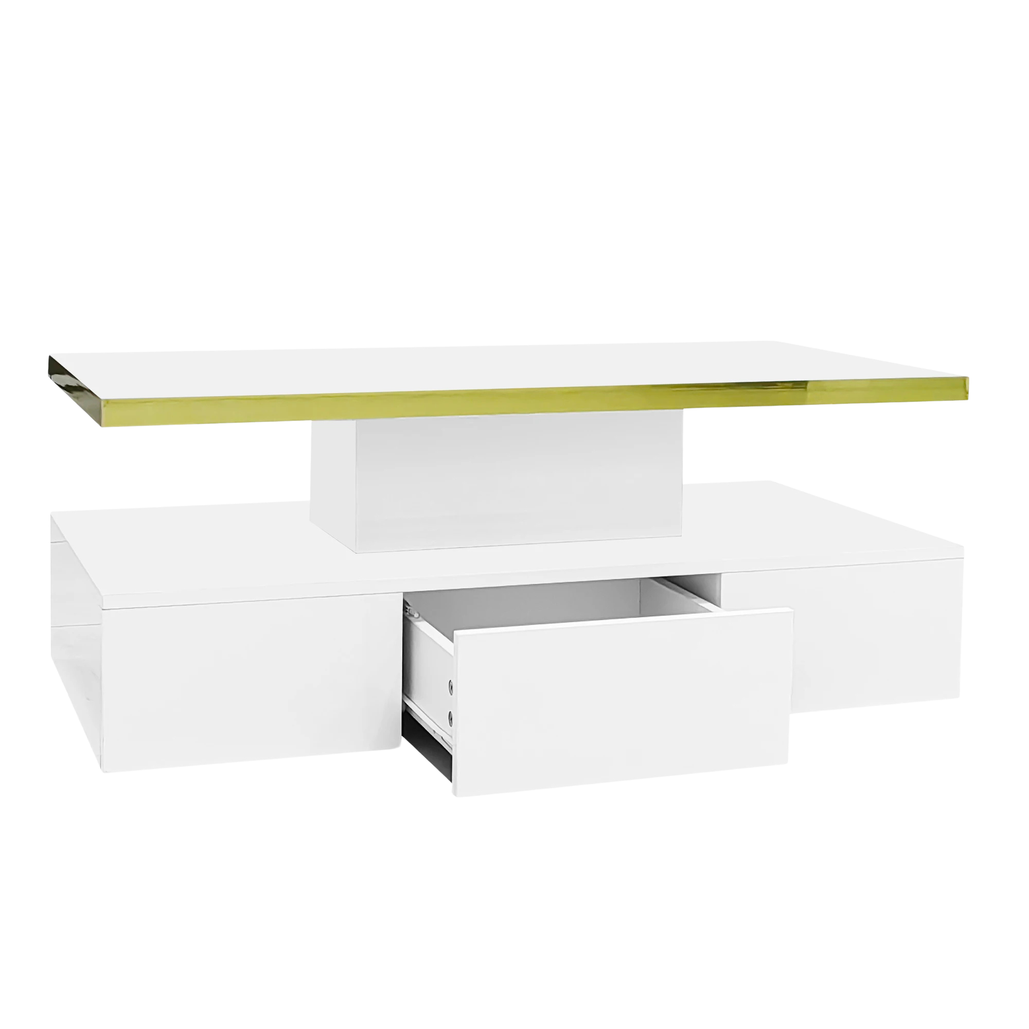 Table basse design à 2 niveaux avec tiroir et LED
