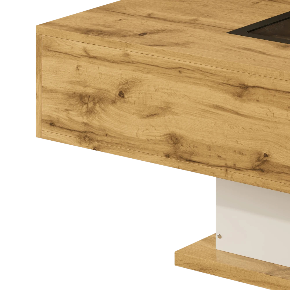 Table basse bois et verre moderne avec LED et rangements