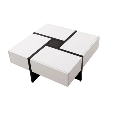 Table basse carrée moderne noire et blanche avec rangements