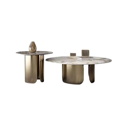 Table basse gigogne ronde en marbre et métal style nordique