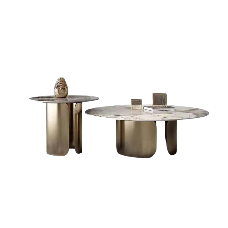 Table basse gigogne ronde en marbre et métal style nordique