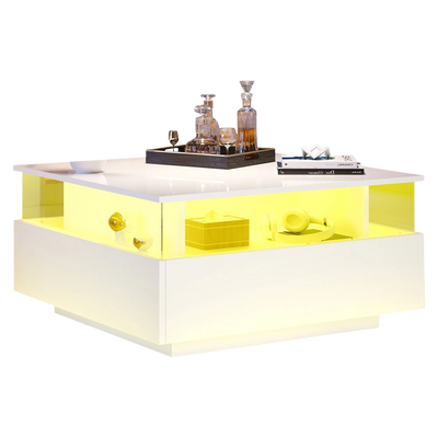 Table basse carrée avec vitrine et LED