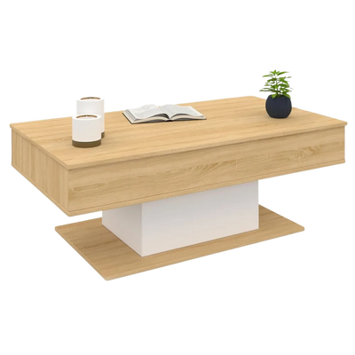 Table basse relevable rectangulaire bois et blanc design