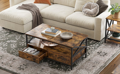 Table basse bois rectangulaire avec rangement style campagne