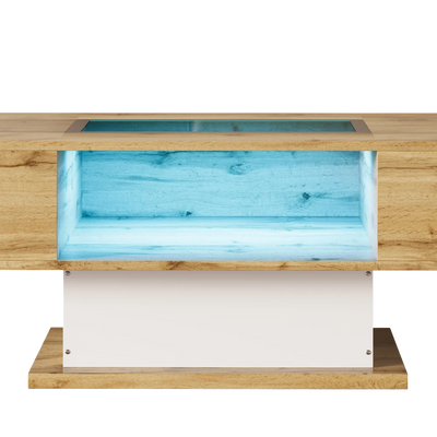 Table basse bois et verre moderne avec LED et rangements