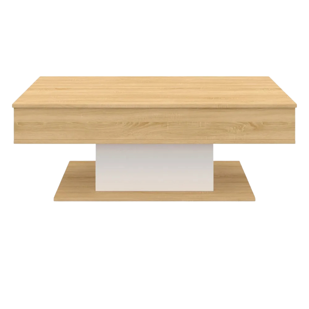 Table basse relevable rectangulaire bois et blanc design