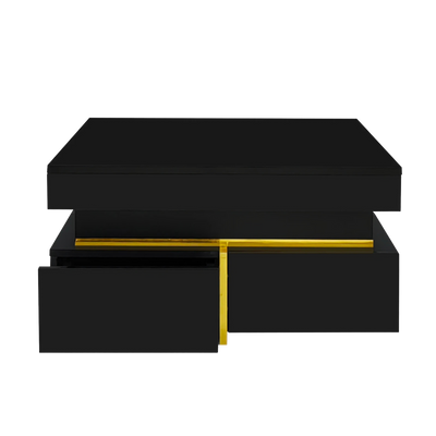 Table basse carrée noire et dorée avec rangements design