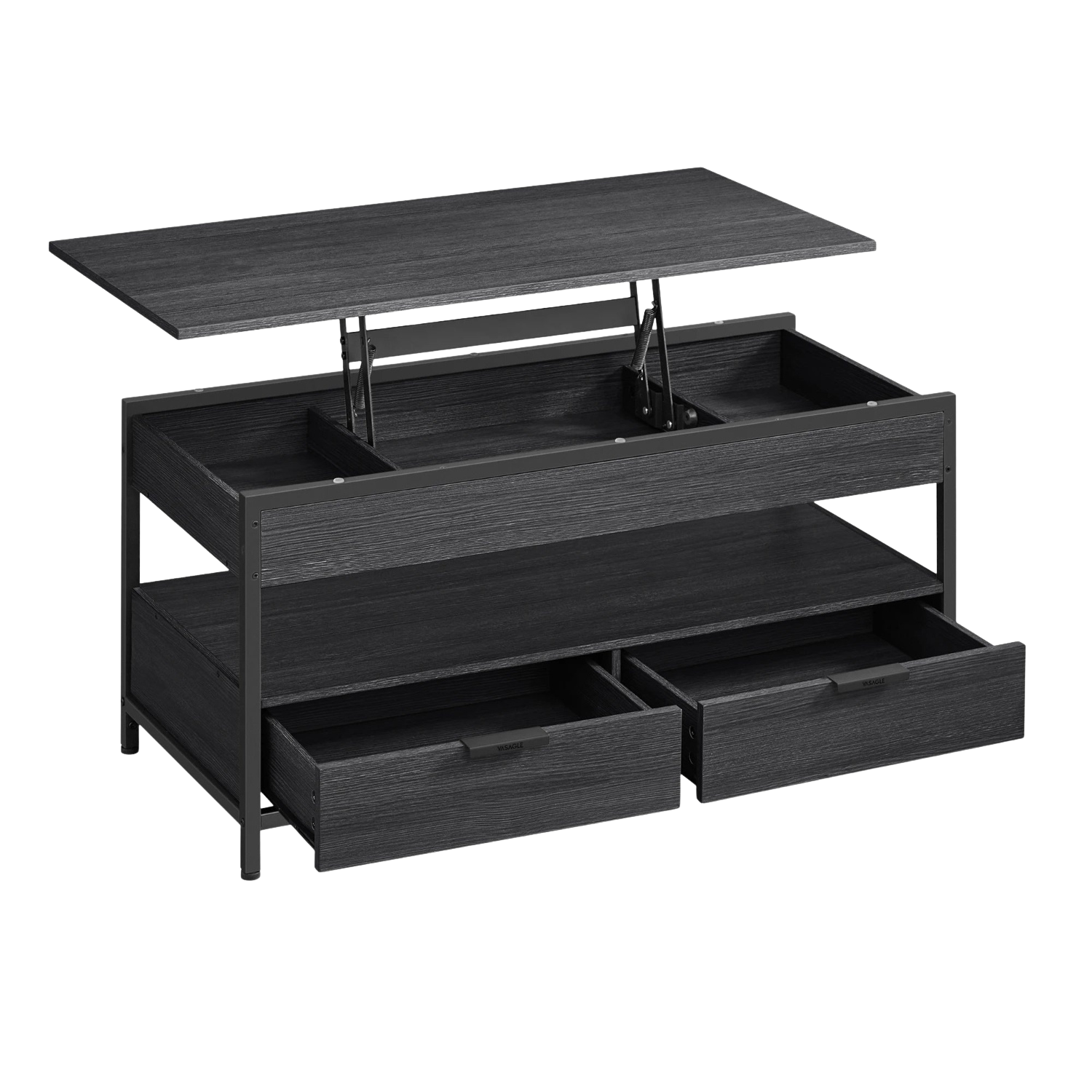 Table basse relevable industrielle avec rangement