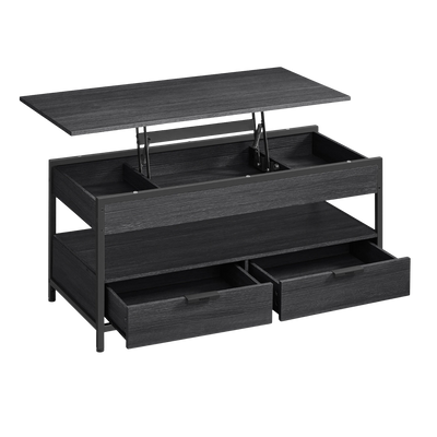 Table basse relevable industrielle avec rangement