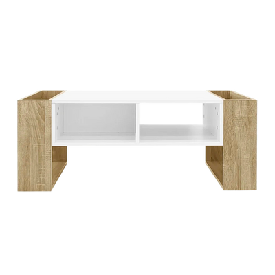 Table basse rectangulaire blanche et bois avec rangement