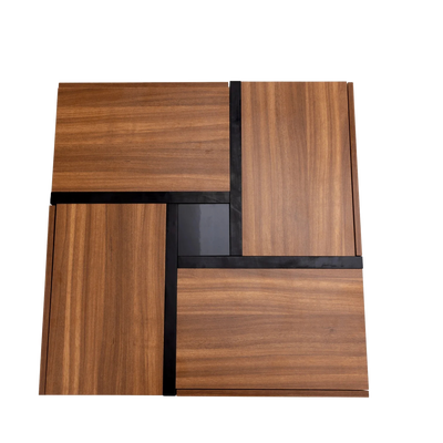 Table basse carrée bois et noir avec tiroirs de rangement