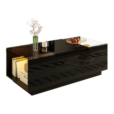 Table basse moderne en verre avec LED et rangements