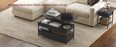 Table basse relevable industrielle avec rangement