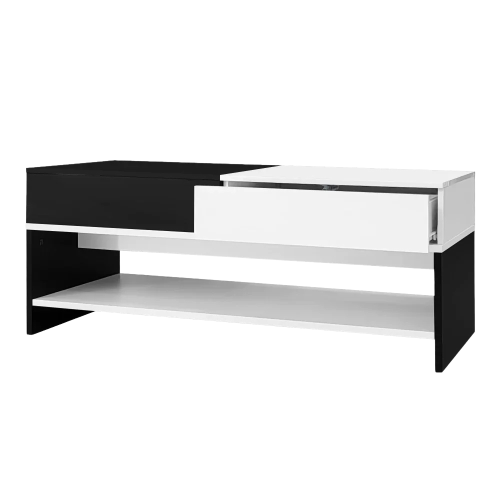 Table basse rectangulaire noire et blanche design avec rangements