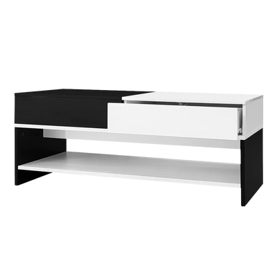 Table basse rectangulaire noire et blanche design avec rangements
