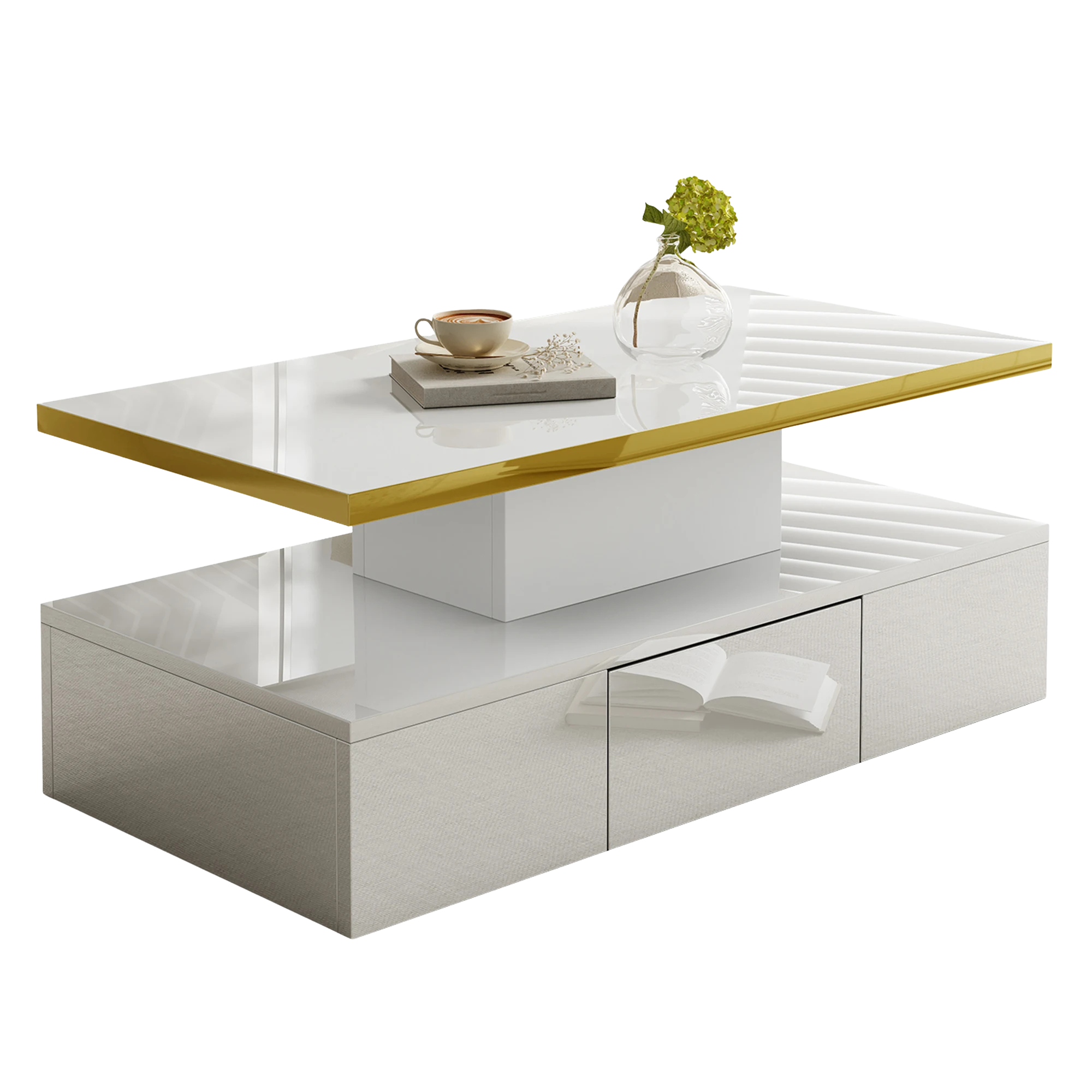 Table basse design à 2 niveaux avec tiroir et LED