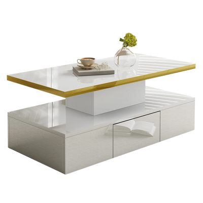 Table basse design à 2 niveaux avec tiroir et LED