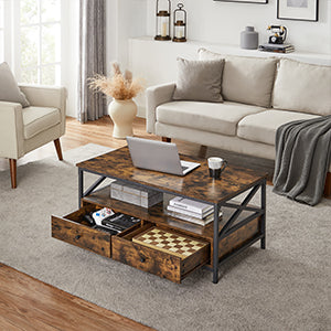 Table basse bois rectangulaire avec rangement style campagne