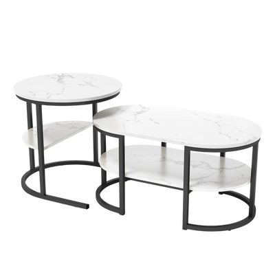 Table basse gigogne ronde et ovale avec rangement