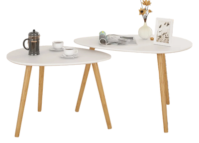 Table basse gigogne ovale blanche et bois scandinave