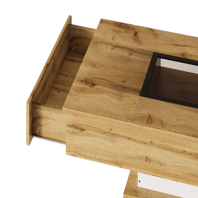 Table basse bois et verre moderne avec LED et rangements