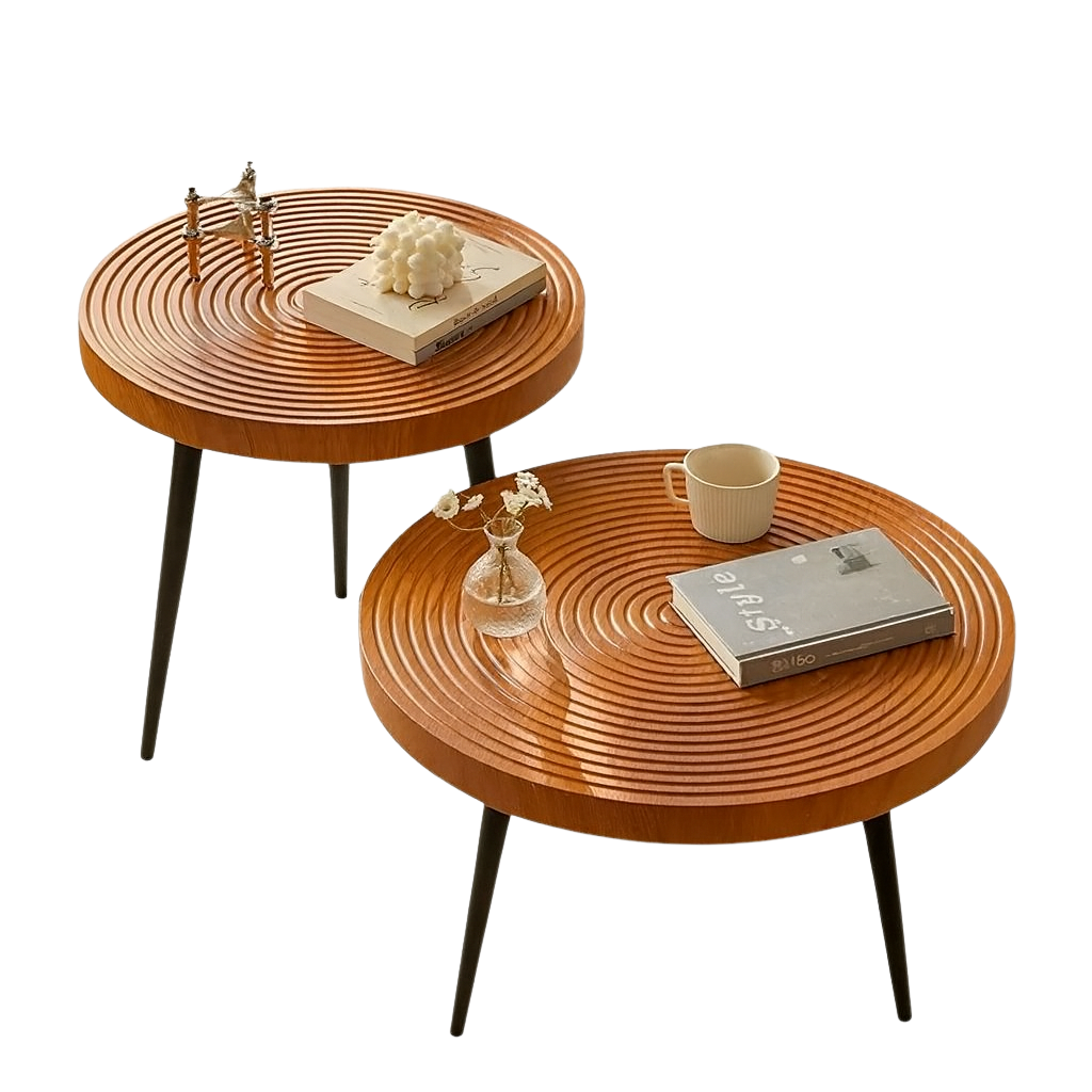 Table basse gigogne ronde japonaise en bois massif