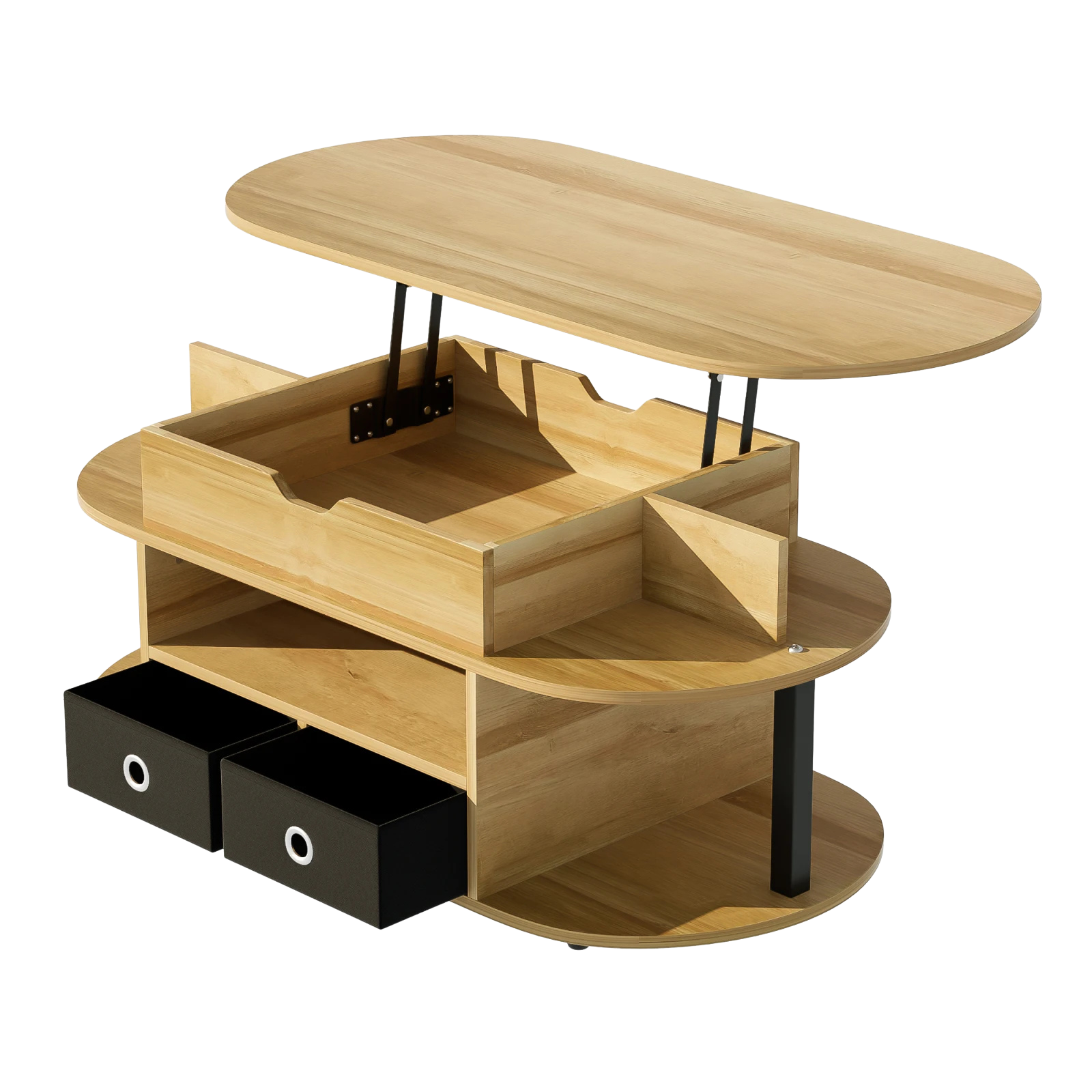 Table basse ovale relevable avec rangements design et bois