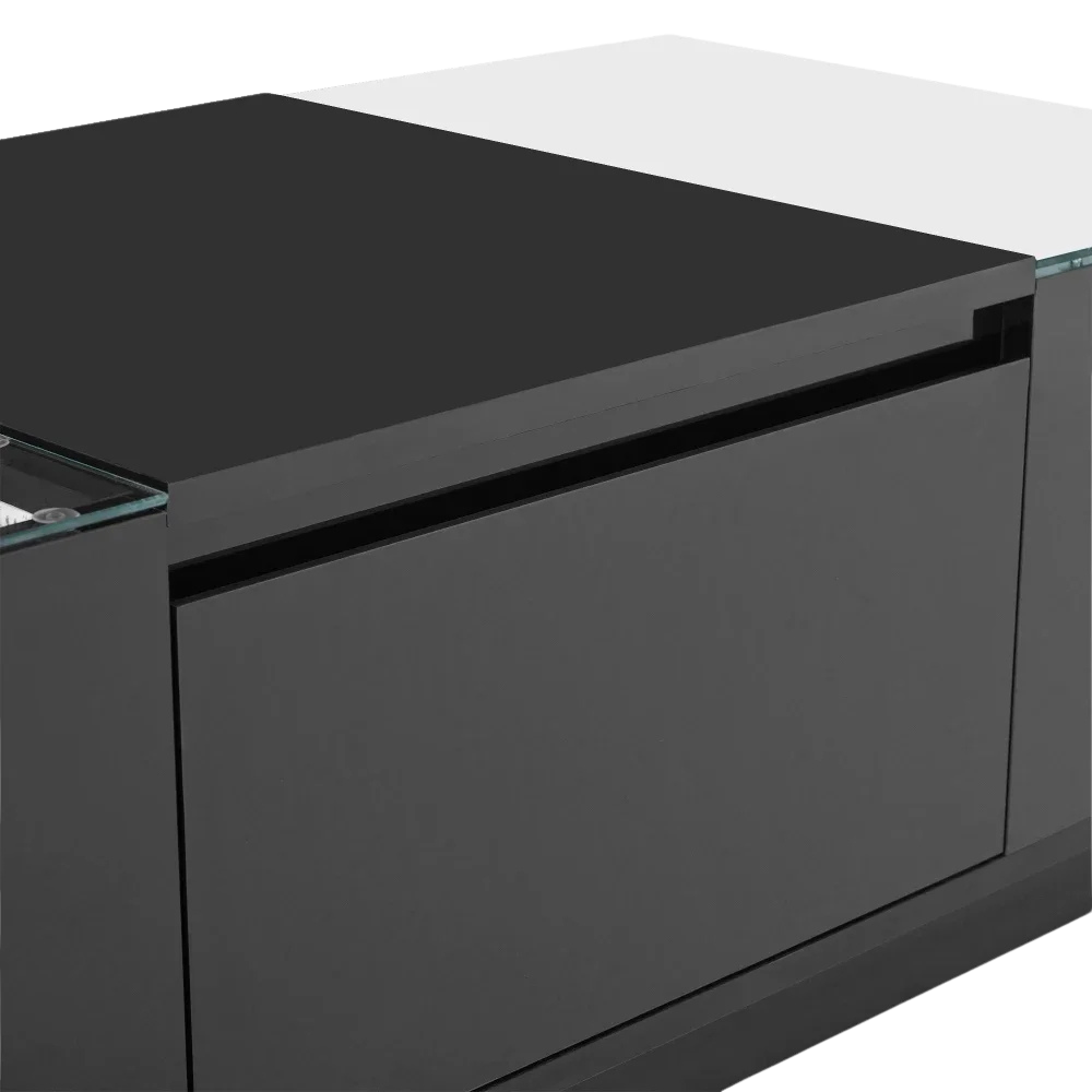 Table basse moderne en verre avec LED et rangements