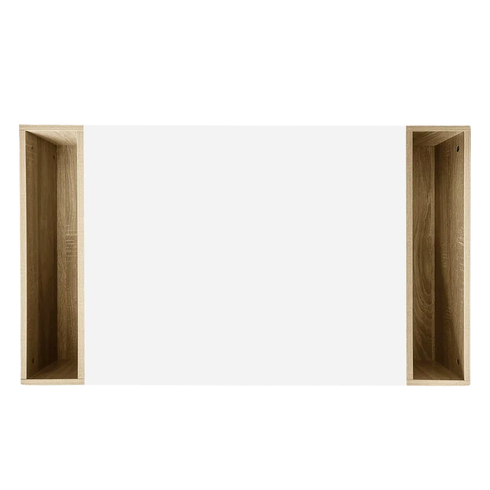 Table basse rectangulaire blanche et bois avec rangement