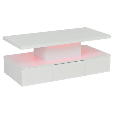 Table basse rectangulaire noire à double plateau avec LED et rangement