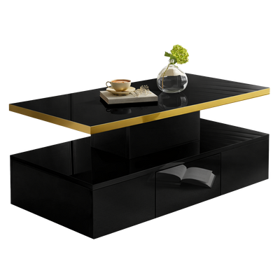 Table basse design à 2 niveaux avec tiroir et LED