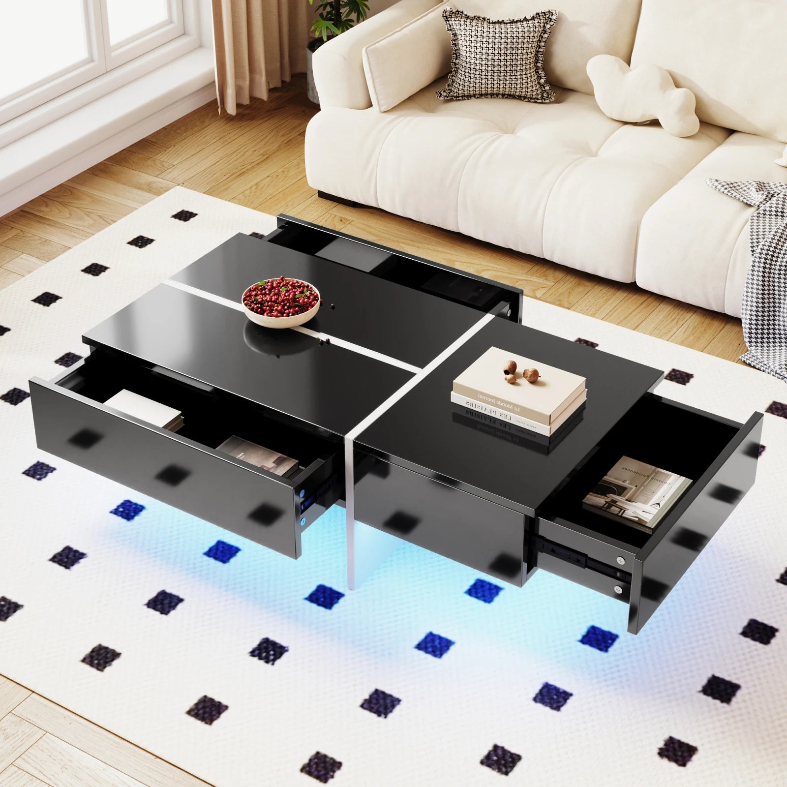 Table basse design noire et blanche avec LED