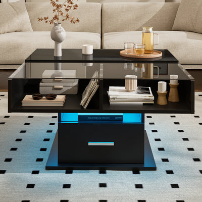 Table basse relevable extensible avec vitrine et LED