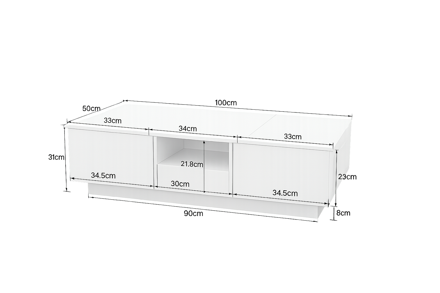 Table basse blanche laquée avec rangement et tiroirs design