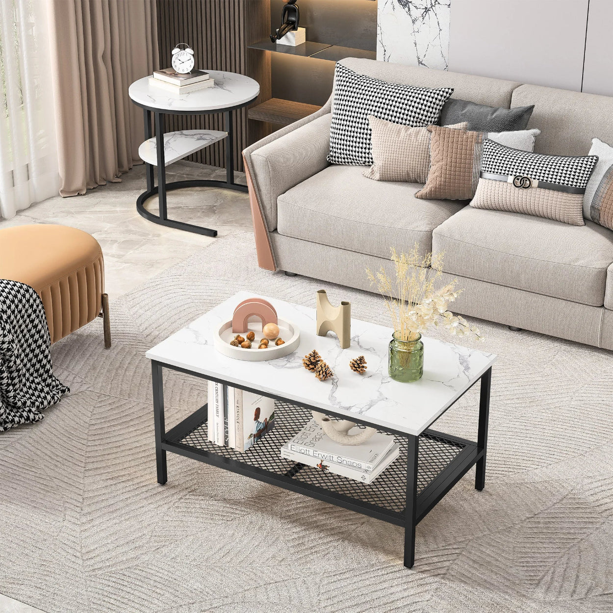 Tables basses gigognes effet marbre avec rangement