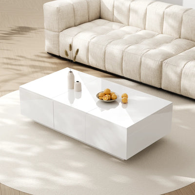 Table basse blanche laquée avec rangement et tiroirs design