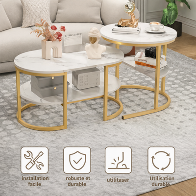 Table basse gigogne marbre avec structure en métal design