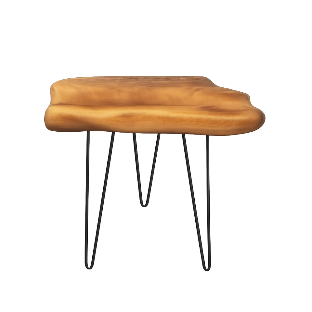 Petite table basse en bois brut au design organique