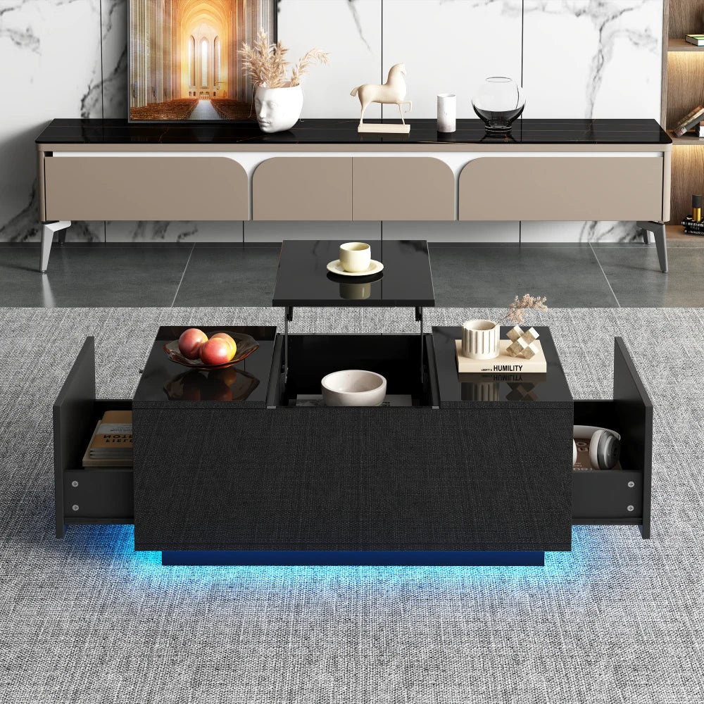 Table basse relevable avec LED et plateau ajustable