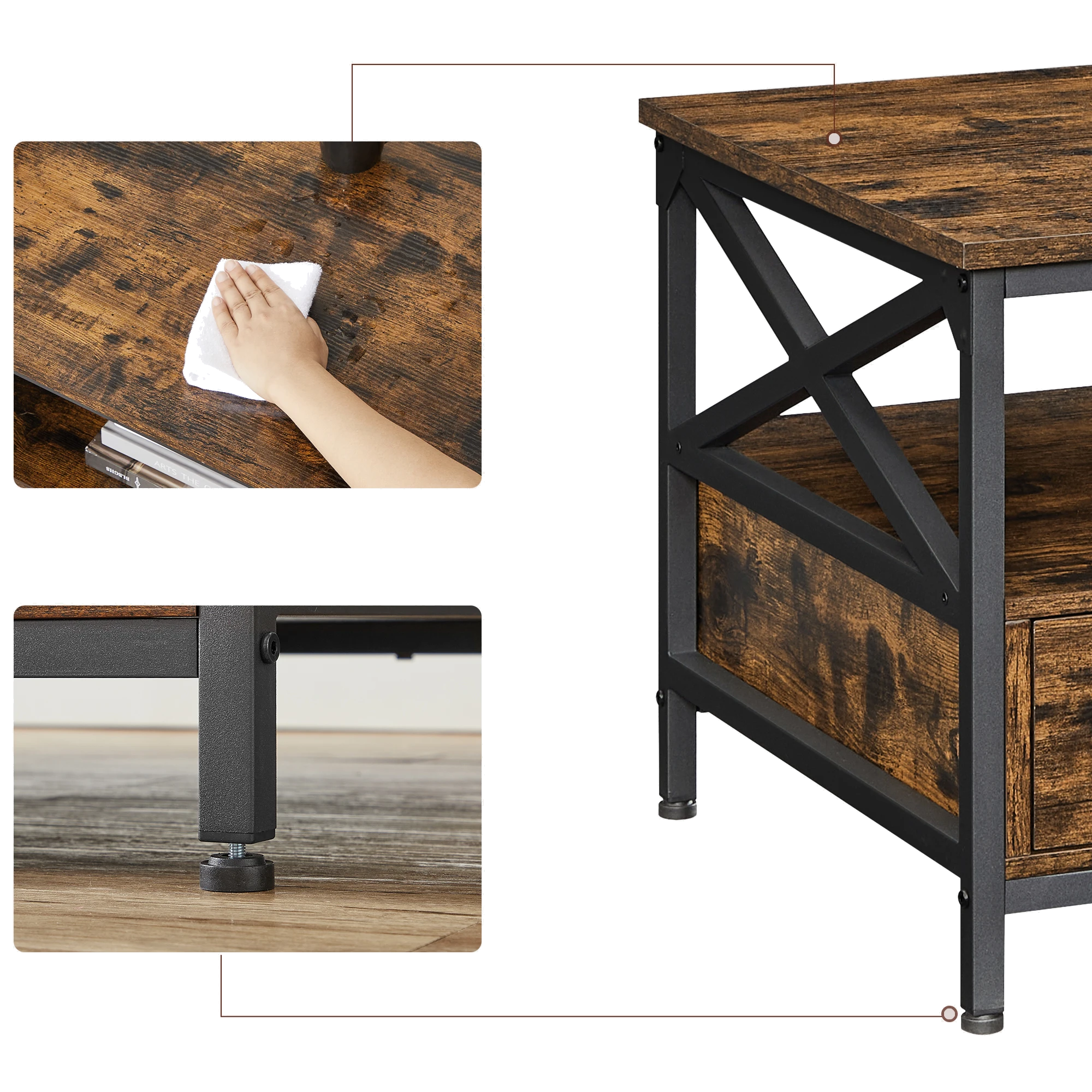 Table basse bois rectangulaire avec rangement style campagne