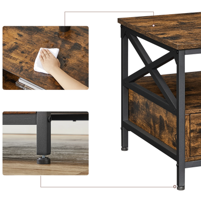 Table basse bois rectangulaire avec rangement style campagne