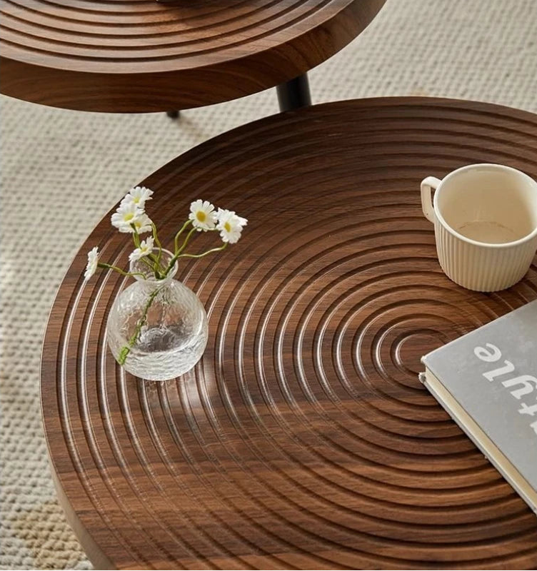 Table basse gigogne ronde japonaise en bois massif