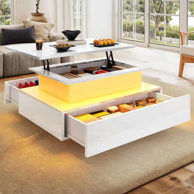 Table basse relevable moderne avec LED et tiroirs
